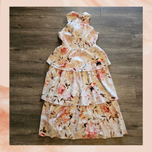 Load image into Gallery viewer, Express Pink & Cream Floral Linen Tiered Midi Dress (Pre-Loved) Size Medium