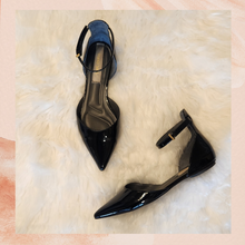 Load image into Gallery viewer, Franco Sarto Black Patent Leather Racer Ankle Strap Flats (Pre-Loved) Size 8
