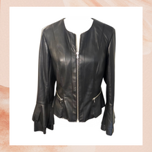 Carica l'immagine nel visualizzatore della galleria, INC Black Ruffle Sleeve Faux Leather Jacket (Pre-Loved) Small