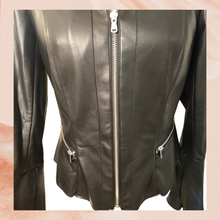 Carica l'immagine nel visualizzatore della galleria, INC Black Ruffle Sleeve Faux Leather Jacket (Pre-Loved) Small
