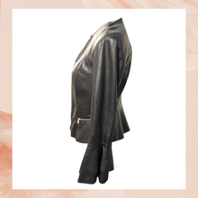Carica l'immagine nel visualizzatore della galleria, INC Black Ruffle Sleeve Faux Leather Jacket (Pre-Loved) Small