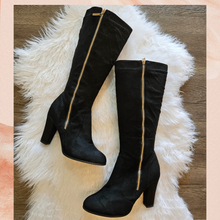 Load image into Gallery viewer, Journee Collection Black Soft Faux Suede Tall Heeled Boots (Pre-Loved) Size 10