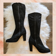 Load image into Gallery viewer, Journee Collection Black Soft Faux Suede Tall Heeled Boots (Pre-Loved) Size 10