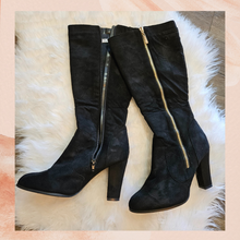 Load image into Gallery viewer, Journee Collection Black Soft Faux Suede Tall Heeled Boots (Pre-Loved) Size 10
