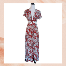 Laden Sie das Bild in den Galerie-Viewer. Luxxel Rust Red Floral Sheer Cut-Out Maxi Dress (Pre-Loved) Large