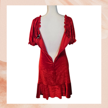 Laden Sie das Bild in den Galerie-Viewer. SBetro Crimson Red Velvet Ruched Ruffle Mini Dress (Pre-Loved) Large