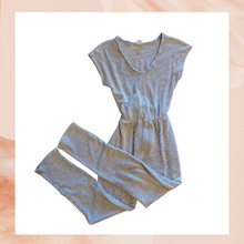 Load image into Gallery viewer, Soft Knit Gray & White Striped Ankle Length Jumpsuit (Pre-Loved) See Measurements