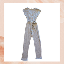 Load image into Gallery viewer, Soft Knit Gray & White Striped Ankle Length Jumpsuit (Pre-Loved) See Measurements