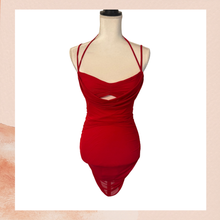 Load image into Gallery viewer, Windsor Red Mesh Layered Ruched Spaghetti Strap Mini Dress NWT Size Medium