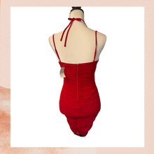 Load image into Gallery viewer, Windsor Red Mesh Layered Ruched Spaghetti Strap Mini Dress NWT Size Medium