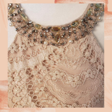 Carregue a imagem no visualizador da Galeria, Cream Lace High Neck Full Length Formal Prom Dress Size 5 (Pre-Loved)