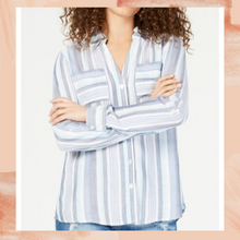 Load image into Gallery viewer, INC Pastel Blue Striped Button-Down Blouse 1X

