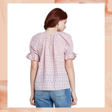 Load image into Gallery viewer, Lilac Flutter Sleeve Eyelet Blouse Small
