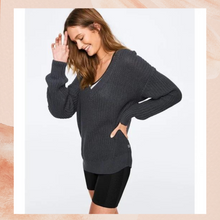 Load image into Gallery viewer, VS PINK Gray V-Neck Cable Knit Sweater Small
