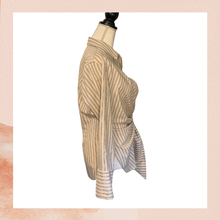 Load image into Gallery viewer, Abercrombie &amp; Fitch Cream Pinstriped Collared Button-Down Wrap-Tie Shirt (Pre-Loved) Size Medium
