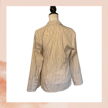 Load image into Gallery viewer, Abercrombie &amp; Fitch Cream Pinstriped Collared Button-Down Wrap-Tie Shirt (Pre-Loved) Size Medium
