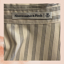 Load image into Gallery viewer, Abercrombie &amp; Fitch Cream Pinstriped Collared Button-Down Wrap-Tie Shirt (Pre-Loved) Size Medium
