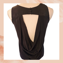 Load image into Gallery viewer, Amanda Uprichard Silk Black Cascading Cowl Open Back Sleeveless Blouse (Pre-Loved) Size Small
