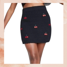 Load image into Gallery viewer, Black Cherry Print Knit Mini Skirt NWT
