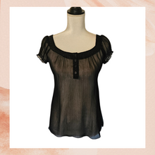 Carregue a imagem no visualizador da Galeria, Black Sheer Shimmer Ruffle Sleeve Blouse (Pre-Loved) OS
