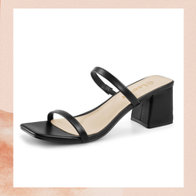 Load image into Gallery viewer, Black Square Toe Double Strap Chunky Block Heel Sandal Mule NWOT Size 10
