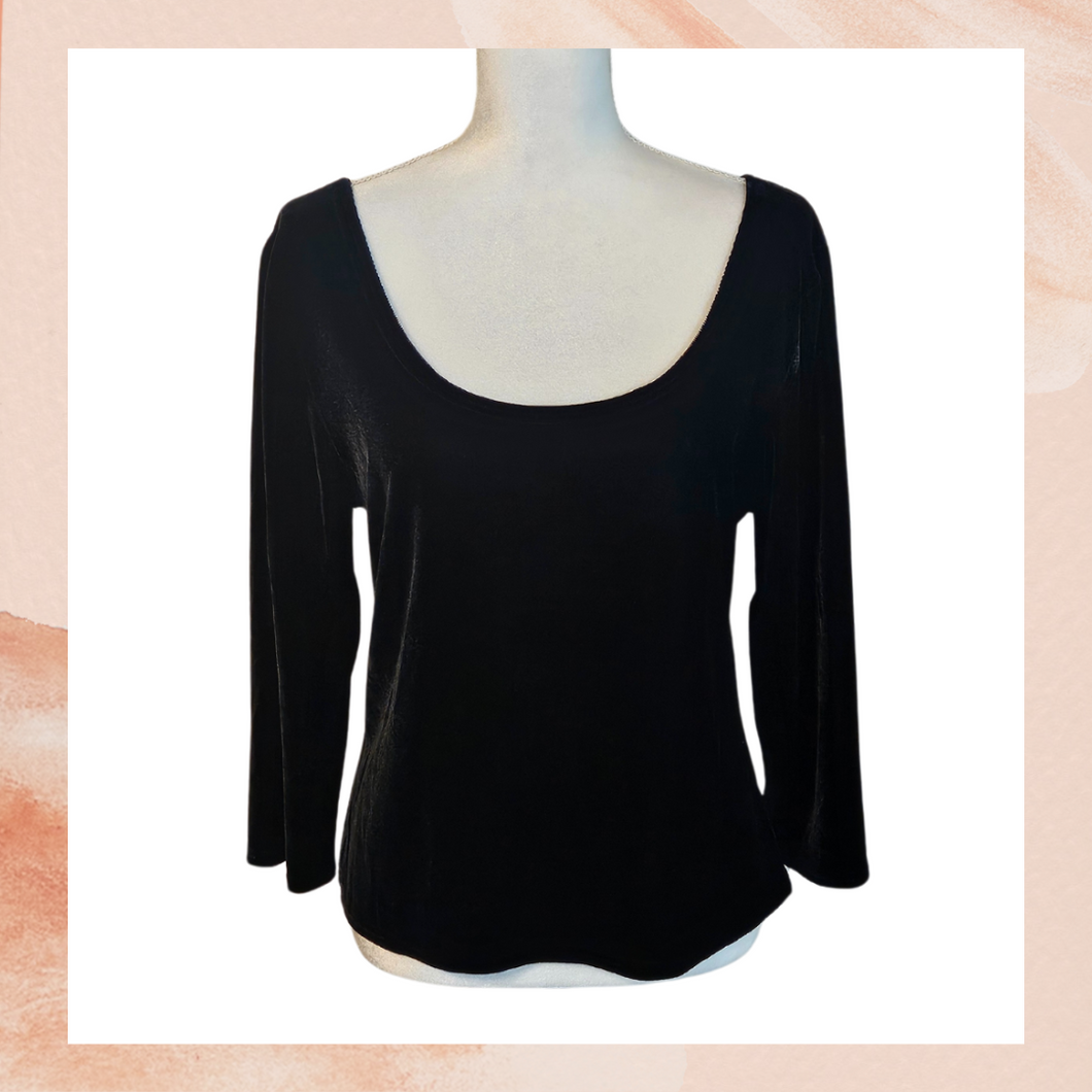 Black Velvet Wide Neck 3/4 Sleeve Blouse (Pre-Loved) Medium