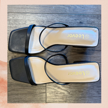 Load image into Gallery viewer, Black Square Toe Double Strap Chunky Block Heel Sandal Mule NWOT Size 10
