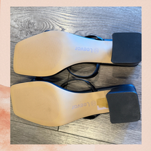Load image into Gallery viewer, Black Square Toe Double Strap Chunky Block Heel Sandal Mule NWOT Size 10
