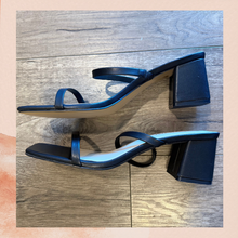 Load image into Gallery viewer, Black Square Toe Double Strap Chunky Block Heel Sandal Mule NWOT Size 10
