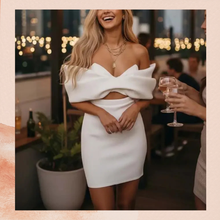 Load image into Gallery viewer, Blue Blush White Strapless Bow-Front Off-Shoulder Mini Dress NWT Size Medium
