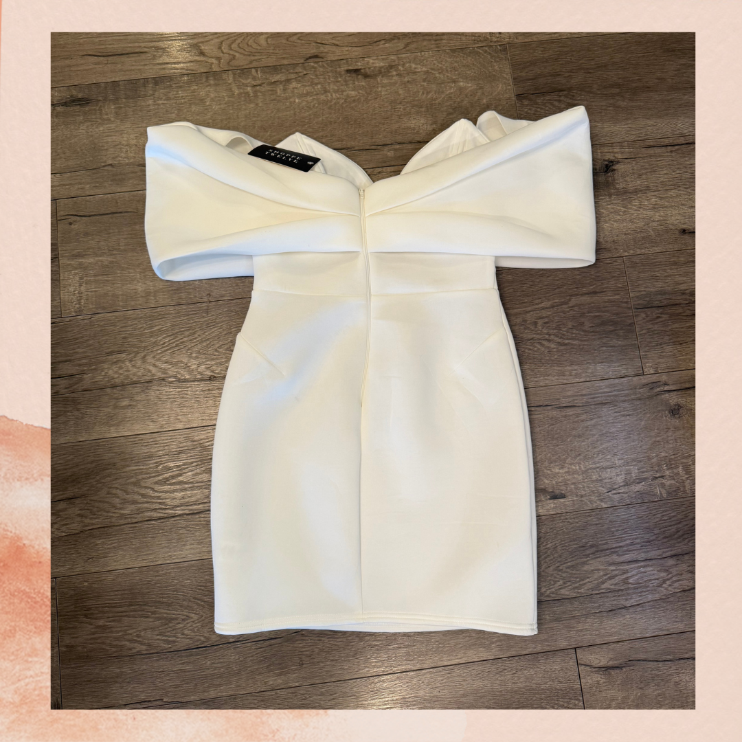 Blue Blush White Strapless Bow-Front Off-Shoulder Mini Dress NWT Size – Taylor & Cambria