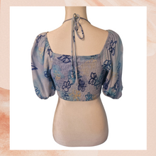 Load image into Gallery viewer, Blue Floral Puff Sleeve Cropped Blouse NWT
