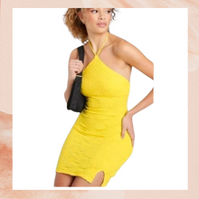 Load image into Gallery viewer, Bright Yellow Halter Bodycon Mini Dress NWT
