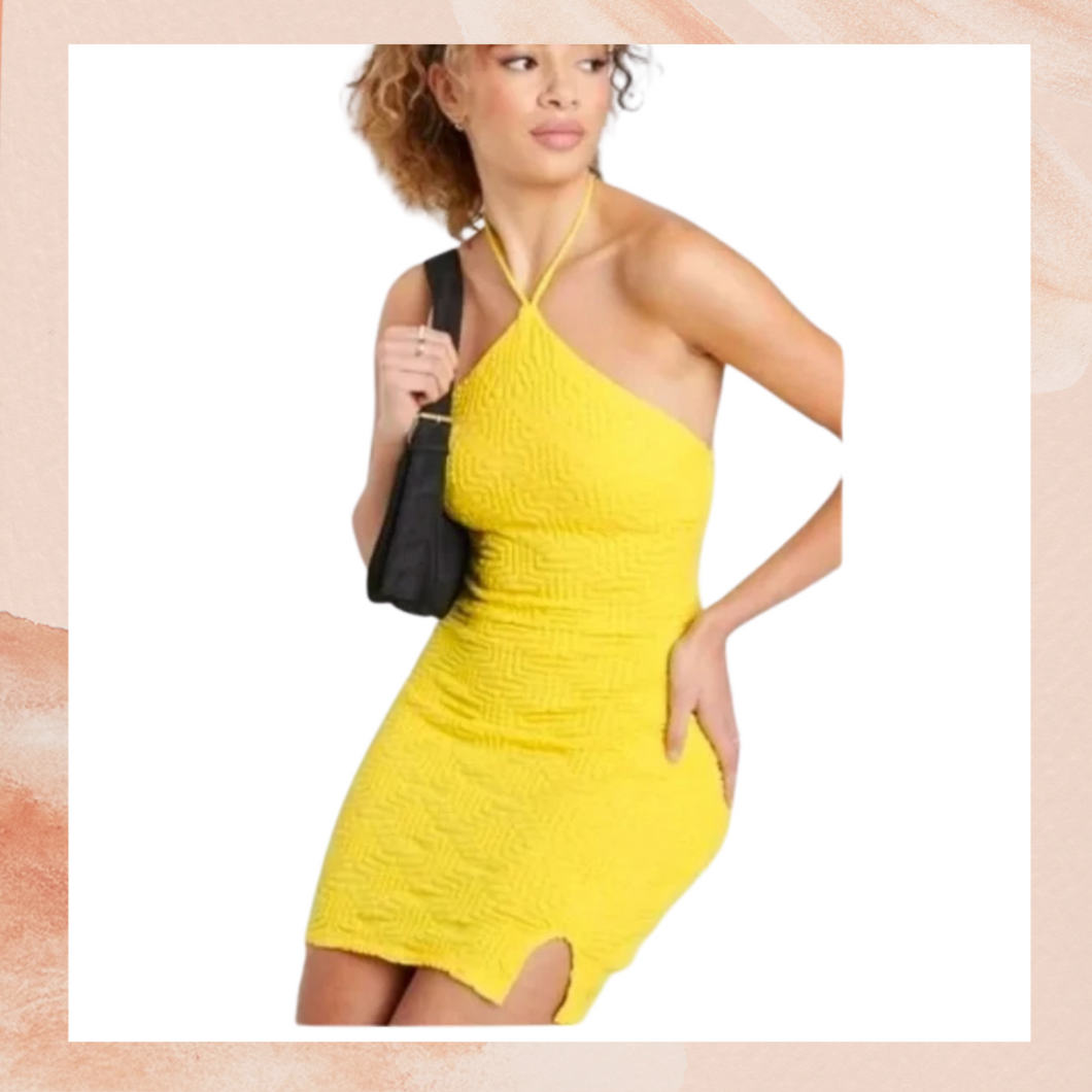 Bright Yellow Halter Bodycon Mini Dress NWT