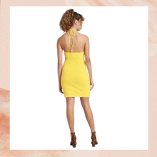 Load image into Gallery viewer, Bright Yellow Halter Bodycon Mini Dress NWT
