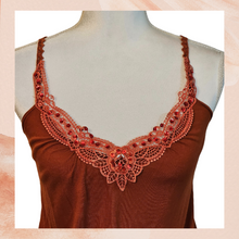Carregue a imagem no visualizador da Galeria, Burnt Orange Crochet Lace Sequin Embellished Peplum Tank Top (Pre-Loved) OS
