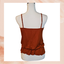 Cargue la imagen en el visor de la galería, Burnt Orange Crochet Lace Sequin Embellished Peplum Tank Top (Pre-Loved) OS
