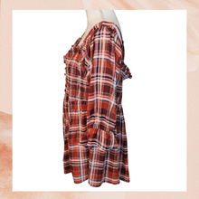 Load image into Gallery viewer, Burnt Orange Plaid Cold Shoulder Blouse NWT Size 2
