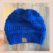 Load image into Gallery viewer, C.C Vibrant Blue Chunky Knit Ponytail Beanie (Pre-Loved) OS
