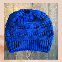 Load image into Gallery viewer, C.C Vibrant Blue Chunky Knit Ponytail Beanie (Pre-Loved) OS
