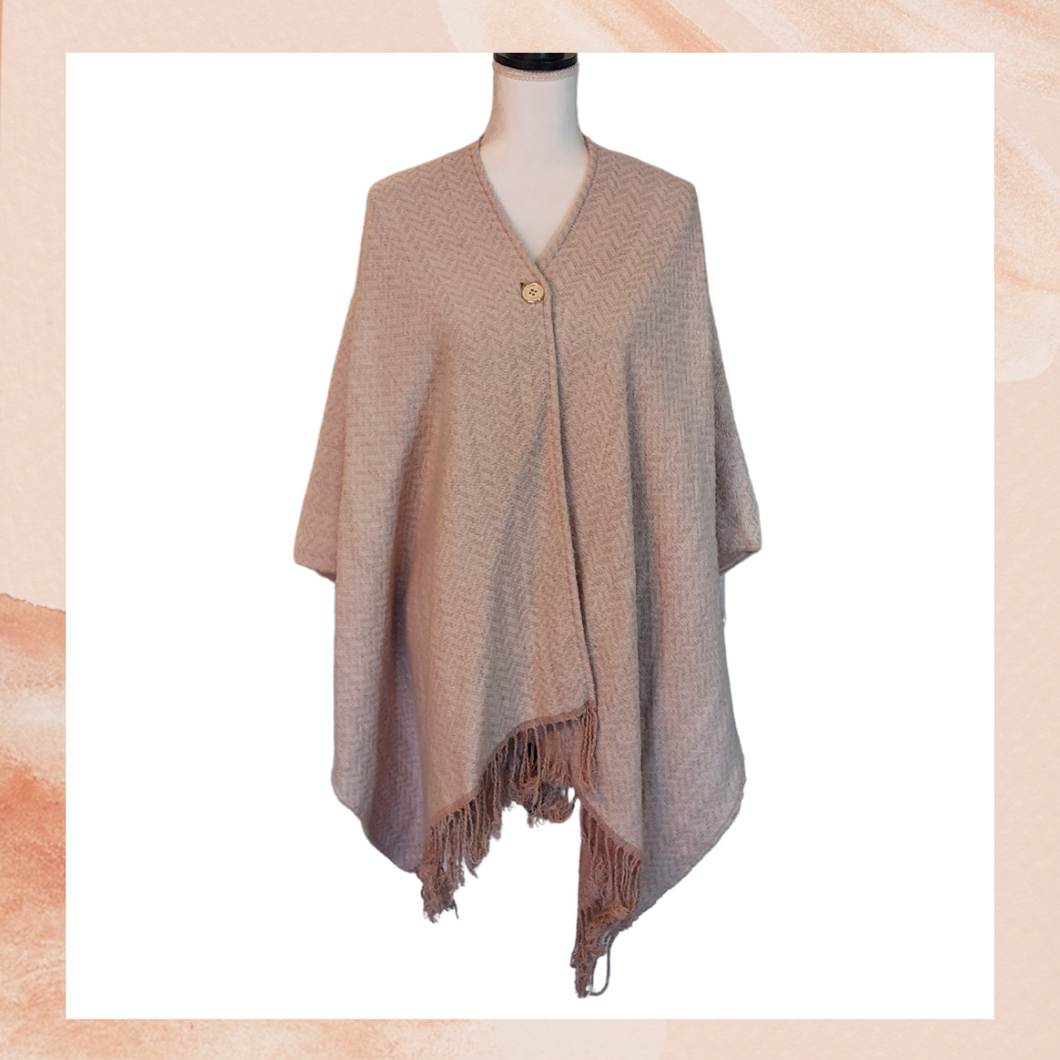 Calvin Klein Beige Cape Sweater Fringe Poncho (Pre-Loved) One Size