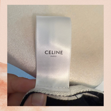 Load image into Gallery viewer, Celine Black &amp; White Large Logo Cashmere Fringe Scarf Wrap (Pre-Loved) OS
