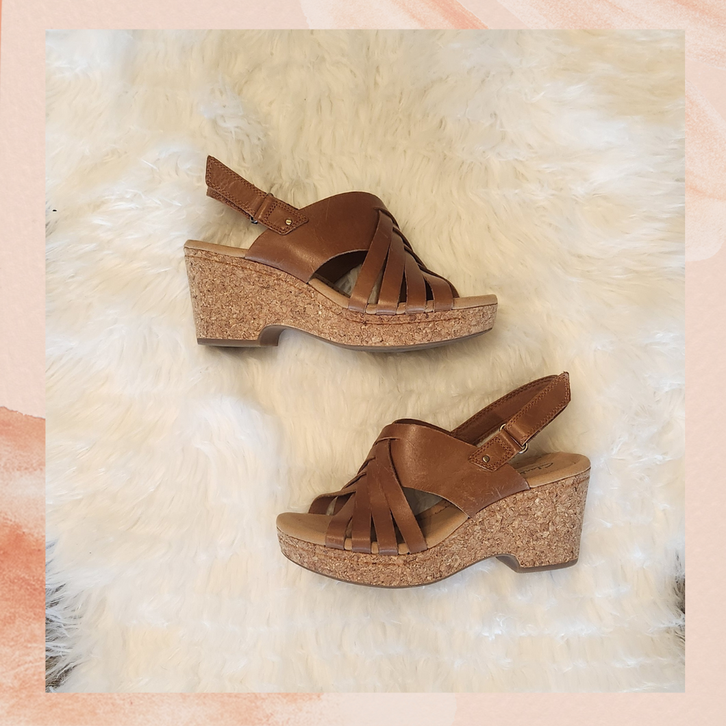 Clarks Brown Cork Wedge Heel Sandals (Pre-Loved) Size 7.5