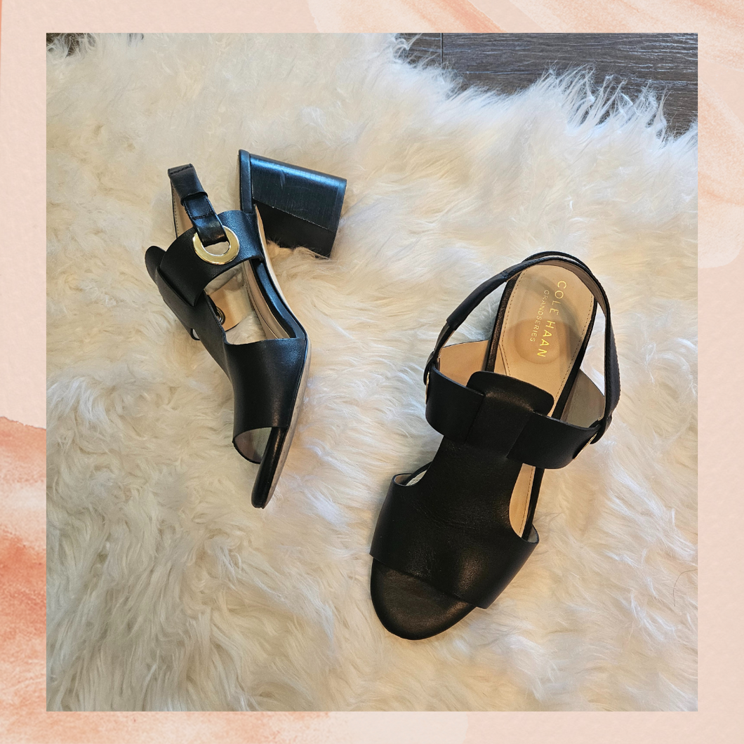 Cole Haan Black Slingback Block Heel Sandals (Pre-Loved) Size 7.5