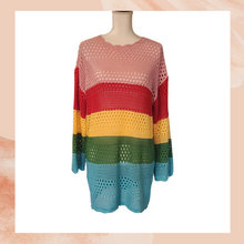 Carica l&#39;immagine nel visualizzatore della galleria, Colorful Crochet Open Knit Swim Sweater Dress (Pre-Loved) Medium
