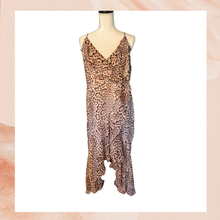 Carregue a imagem no visualizador da Galeria, Express Leopard Print Sheer Ruffle High-Low Midi Dress (Pre-Loved) Size XL
