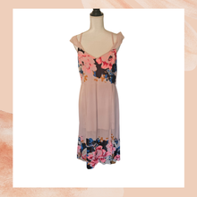 Load image into Gallery viewer, Express Light Pink Floral Sheer Cold Shoulder Midi Dress (Pre-Loved) Size Large
