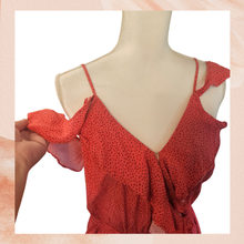 Load image into Gallery viewer, Express Deep Coral Ruffle High-Lo Midi Dress (Pre-Loved) Size Large
