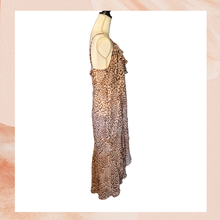 Carregue a imagem no visualizador da Galeria, Express Leopard Print Sheer Ruffle High-Low Midi Dress (Pre-Loved) Size XL

