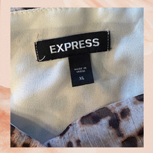 Carregue a imagem no visualizador da Galeria, Express Leopard Print Sheer Ruffle High-Low Midi Dress (Pre-Loved) Size XL
